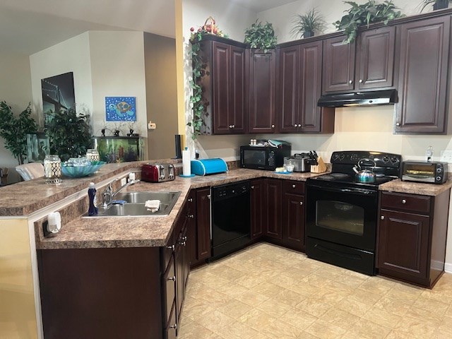 kitchen with dishwasher,range, dble sink